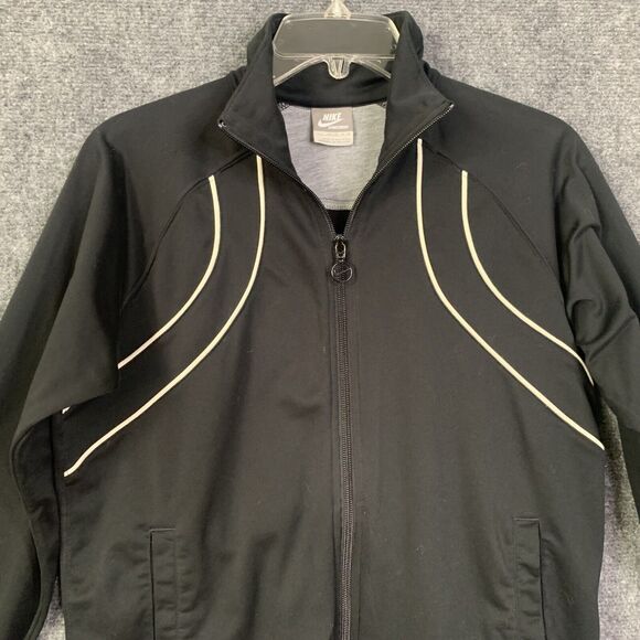 Nike Full Zip Light Weight Jacket Women M Black W/White Cording Pockets Raglan - Picture 2 of 12